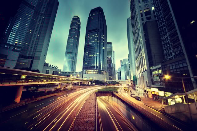 traffic in Hong Kong at sunset time