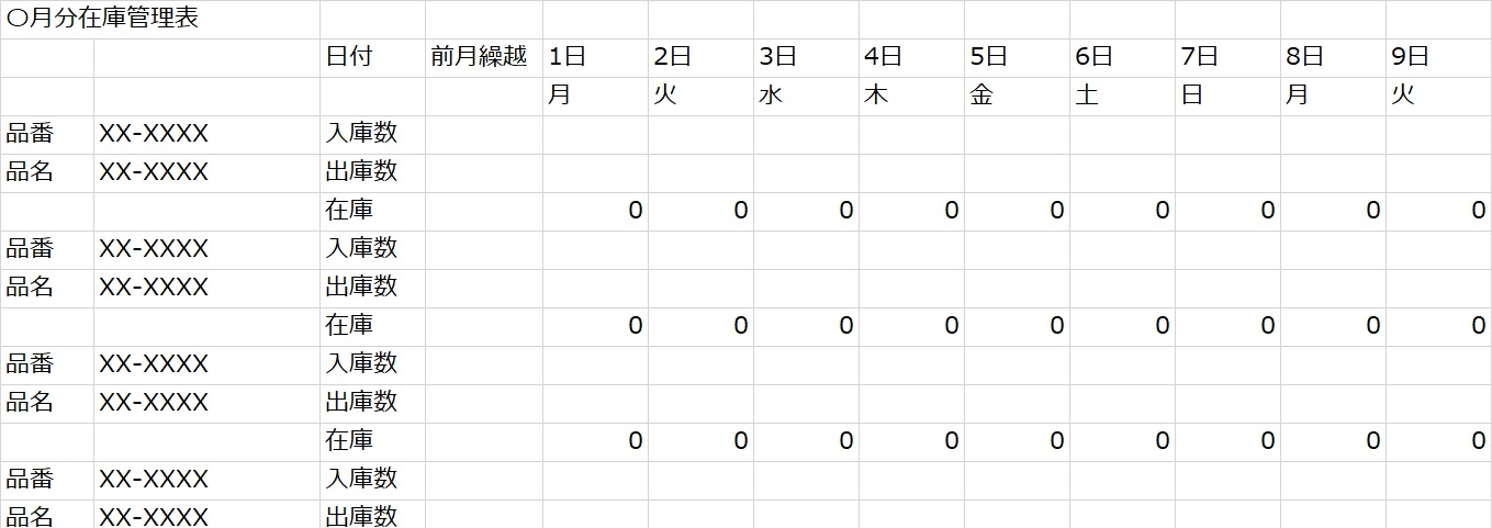 在庫管理表サンプルフォーマット